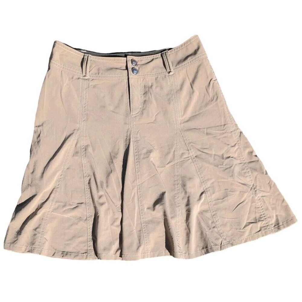 Athleta Whatever Skirt A Line Skort Sz 4 Khaki Stretch Knee Length Modest Tennis